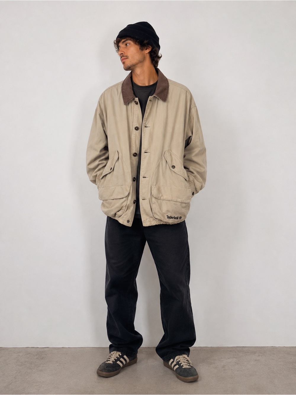 Vintage 1996 Timberland Rugged barn Jacket Beige Canvas Utility Coat pocket - Picture 1 of 15
